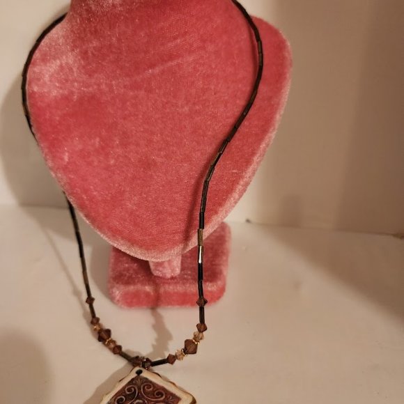 Vintage Porcelain 14 K Gold Glass Bead Necklace - Picture 1 of 6